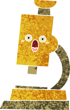 Bir insan tarafından çizilmiş mikroskobun retro illüstrasyon tarzı karikatürü