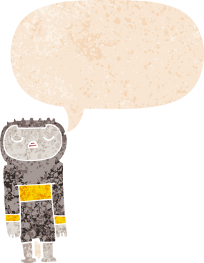 grunge 'da konuşma baloncuğu olan karikatür robotu bir insan tarafından çizilmiş gerilimli retro stil