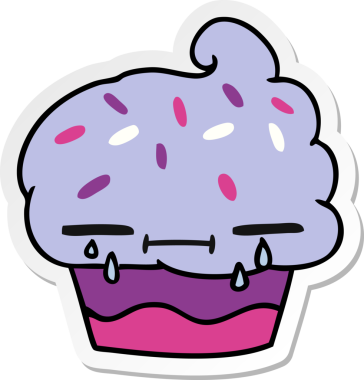 Bir insan tarafından çizilmiş ağlayan bir kekin serbest sticker karikatürü.