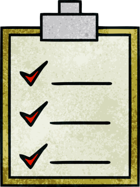 Bir insan tarafından çizilmiş kontrol listesinin retro grunge desen karikatürü