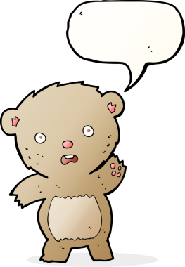 Bir insan tarafından çizilmiş konuşma balonlu mutsuz oyuncak ayı.