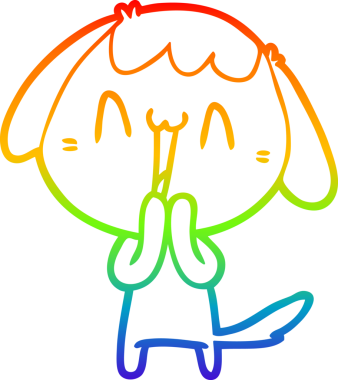 Gökkuşağı gradyan çizimi. Bir insan tarafından çizilmiş şirin bir köpek çizimi.