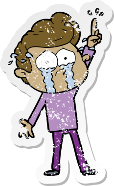 Bir insan tarafından çizilmiş bir soruyu soran karikatür ağlayan bir adamın sıkıntılı çıkartması.