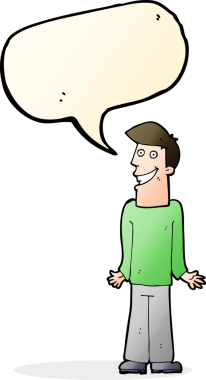 Bir insan tarafından çizilen konuşma baloncuğuyla omuz silken çizgi film adamı.