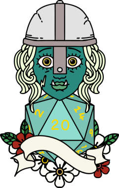 Retro Dövme Biçimi Bir insan tarafından çizilmiş 20 zarlı yarı ork savaşçı karakteri