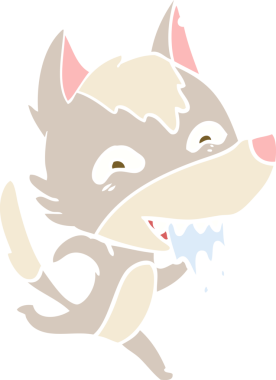 Düz renkli çizgi film aç kurt bir insan tarafından çizilmiş.