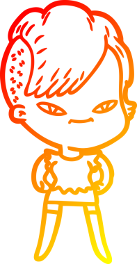 Hipster saç kesimi bir insan tarafından çizilmiş güzel bir çizgi film kızı çizimi.