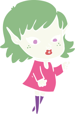 Bir insan tarafından çizilmiş düz renk çizgi film kızı.