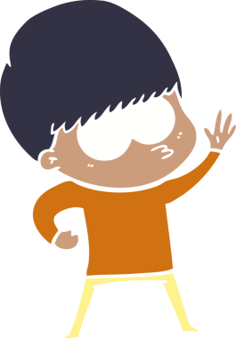 Bir insan tarafından çizilmiş düz renkli çizgi film çocuğu.