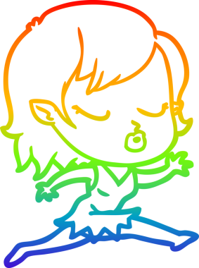 Gökkuşağı gradyan çizgisi. Bir insan tarafından çizilmiş şirin bir vampir kız çizgi filmi.