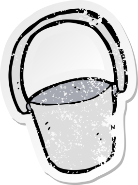 Bir insan tarafından çizilmiş karikatür kovasının gerilimli yapıştırması.