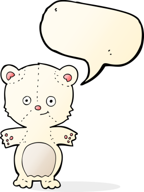 bir insan tarafından çizilmiş konuşma balonlu kutup ayısı yavrusu.