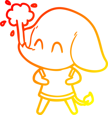 Bir insanın çizdiği suyu püskürten sevimli bir filin sıcak çizgi çizgisi.