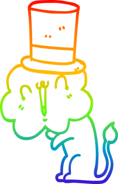 Bir insan tarafından çizilmiş silindir şapkalı şirin bir aslanın çizimi.