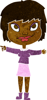 Bir insan tarafından çizilmiş çizgi film kadını.