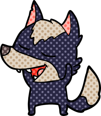 Bir insan tarafından çizilmiş gülen bir kurt.