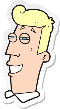 Bir insan tarafından çizilmiş sırıtan bir karikatür çıkartması.