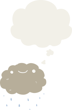 Düşünce baloncuğu olan karikatür bulutu insan tarafından çizilmiş.