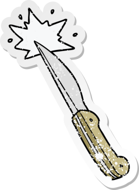 Bir insan tarafından çizilmiş keskin mutfak bıçağının sıkıntılı çıkartması.