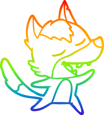 Gökkuşağı gradyan çizgi çizimi bir insan tarafından çizilmiş gülen bir kurt çizgi.