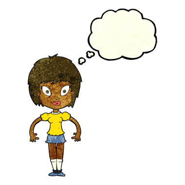 Bir insan tarafından çizilmiş düşünce balonlu güzel kız.