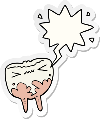 Bir insan tarafından çizilmiş balon çıkartmalı kötü dişli çizgi film.