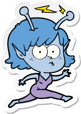 Bir insan tarafından çizilmiş uzaylı bir kızın çıkartması.