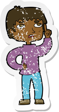 Bir insan tarafından çizilmiş bir çizgi film karakterinin gerilimli çıkartması.