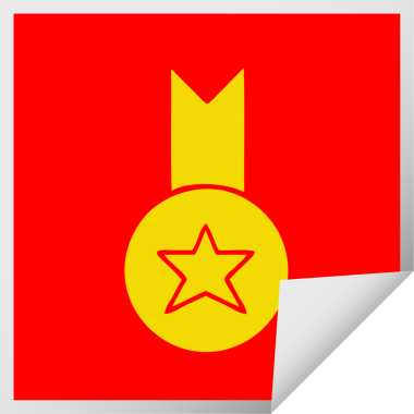 Bir insan tarafından çizilmiş altın madalyanın kare soyulmuş çıkartması.