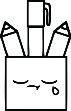 Bir insan tarafından çizilmiş kalem kabının çizgi çizimi