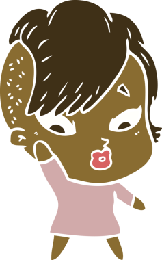 Düz renkli çizgi film bir insan tarafından çizilmiş kızı şaşırttı.