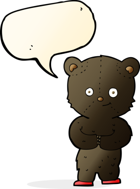 Bir insan tarafından çizilmiş konuşma balonlu oyuncak ayı yavrusu.