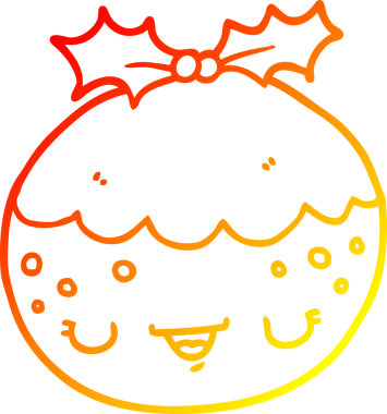 Bir insan tarafından çizilmiş tatlı bir Noel pudinginin sıcak çizgi çizimi