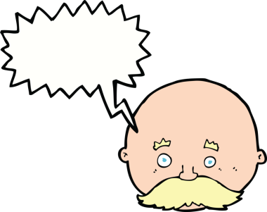 bir insan tarafından çizilmiş konuşma balonlu bıyıklı kel bir adam.