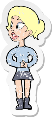 Bir insan tarafından çizilmiş karikatür kızına ait gerilimli bir çıkartma.