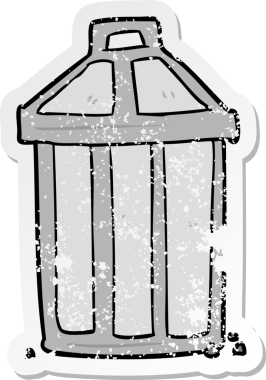 Bir insan tarafından çizilmiş karikatür çöp kutusunun sıkıntılı etiketi.