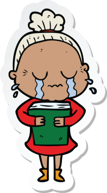 Bir insan tarafından çizilmiş, ağlayan yaşlı bir kadının çıkartması.