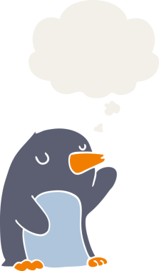 Düşünce baloncuğu olan bir penguen insan tarafından çizilmiş.