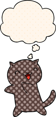 Çizgi roman tarzında düşünce baloncuğu olan çizgi film kedisi insan tarafından çizilmiş.