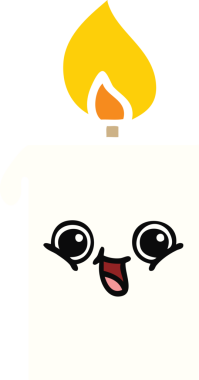 Bir insan tarafından çizilmiş yanan bir mumun düz renkli retro karikatürü