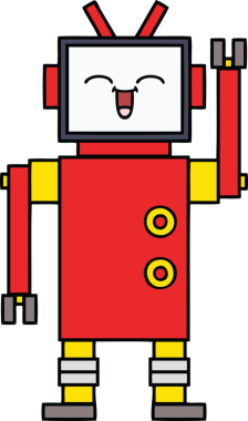 Bir insan tarafından çizilmiş sevimli bir robot karikatürü.