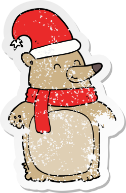 Bir insan tarafından çizilmiş karikatür noel ayısının sıkıntılı çıkartması.