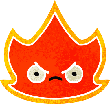 Bir insanın çizdiği ateşin retro illüstrasyon tarzı karikatürü