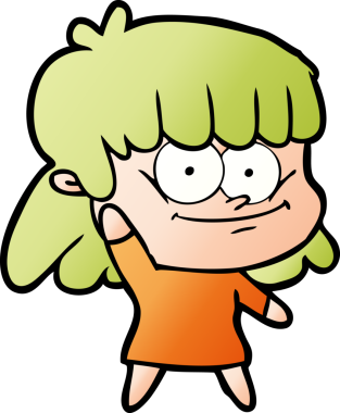 Bir insan tarafından çizilmiş gülümseyen çizgi film kızı.