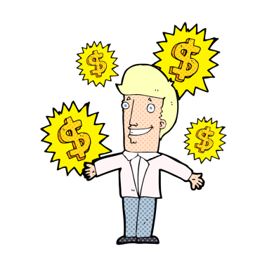 Çizgi film satıcısı bir insan tarafından para kazanılıyor.