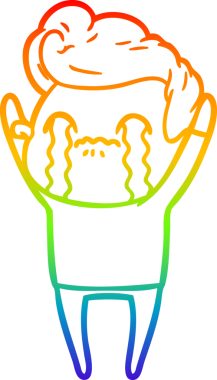 Gökkuşağı gradyan çizimi bir insan tarafından çizilmiş ağlayan bir karikatür adamı çiziyor.