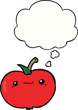 bir insan tarafından çizilmiş düşünce baloncuklu çizgi film elması