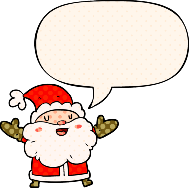 Bir insan tarafından çizilmiş çizgi roman tarzında konuşma balonu olan noel baba çizgi filmi.