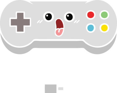Bir insan tarafından çizilmiş bir oyun denetleyicisinin düz renk retro karikatürü