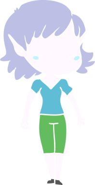 Bir insan tarafından çizilmiş mutlu düz renkli çizgi film elf kızı